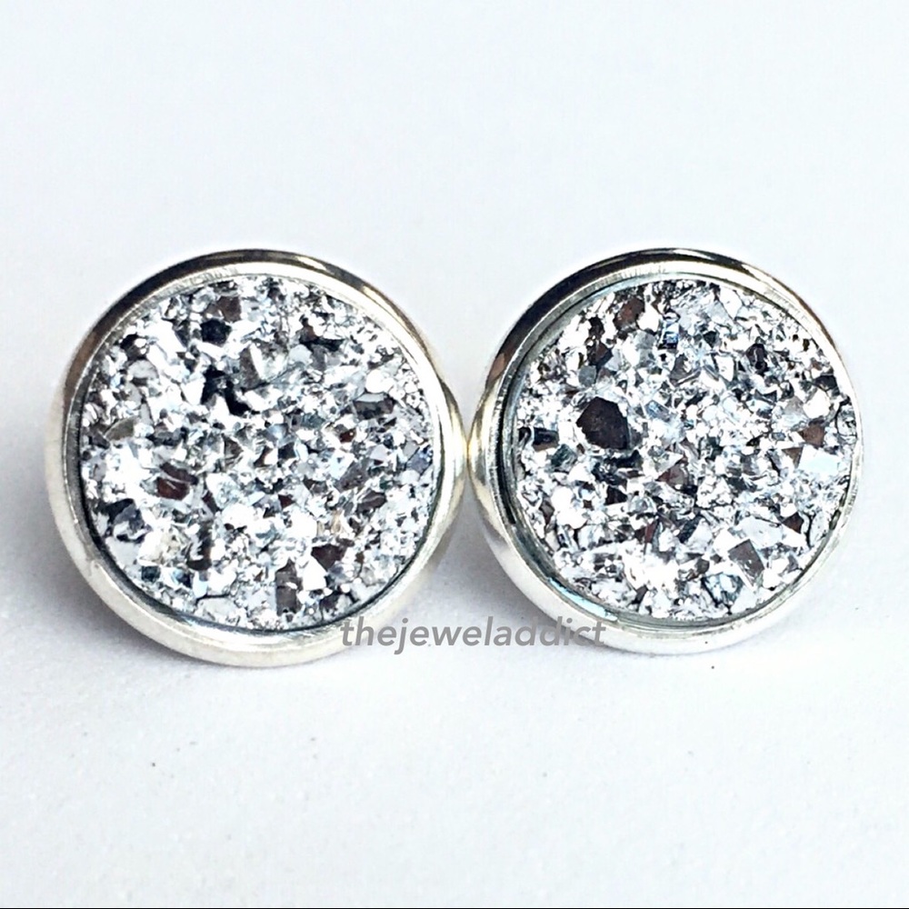 3 for 15🎀chunky silver metallic Drusy style studs - Picture 7 of 7